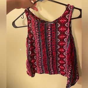 Red and blue print open back tank top Divided